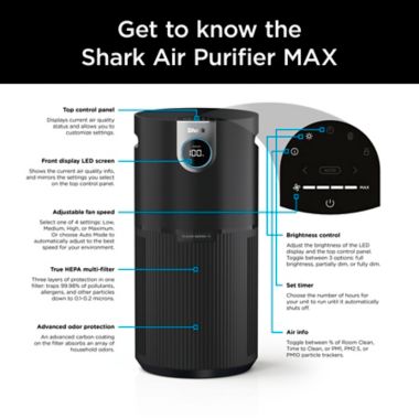 Shark Air Purifier MAX with True NanoSeal HEPA in Black. View a larger version of this product image.