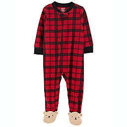 carter's® 1-Piece Plaid Bear Fleece Footie PJs in Red