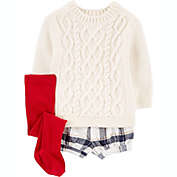 carter&#39;s&reg; 3-Piece Cable Knit Sweater, Short, and Tights Set in White