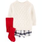Alternate image 0 for carter&#39;s&reg; Size 18M 3-Piece Cable Knit Sweater, Short, and Tights Set in White
