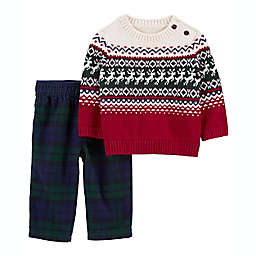 carter's® 2-Piece Holiday Sweater and Twill Flannel Pant Set in Red