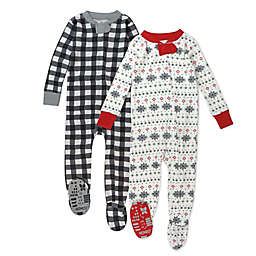 Honest® 2-Pack Buffalo Check/Fair Isle Organic Cotton Snug-Fit Footed Pajamas in Ivory