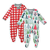 Honest&reg; 2-Pack Holiday Plaid/Feeling Pine Organic Cotton Sleep &amp; Plays in Green/Red