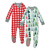 Honest&reg; 2-Pack Feeling Pine Organic Cotton Snug-Fit Footed Pajamas in Green/Red