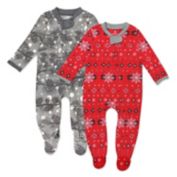 Honest&reg; Newborn 2-Pack Night Pine/Snowflake Organic Cotton Sleep &amp; Plays in Grey/Red