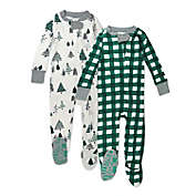 Honest&reg; 2-Pack Hide N Pine Organic Cotton Snug-Fit Footed Pajamas in Ivory/Green