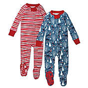 Honest&reg; Size 12M 2-Pack Stripes/Rex Holiday Organic Cotton Snug-Fit Footed Pajamas in Blue/Red