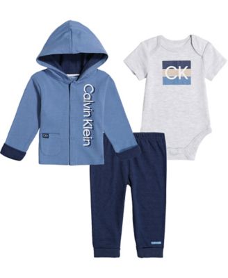 Calvin Klein&reg; 3-Piece Button-Up Jacket, Pant &amp; Bodysuit Set in Blue/Grey