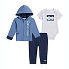 Alternate image 0 for Calvin Klein&reg; Size 3-6M 3-Piece Button-Up Jacket, Pant &amp; Bodysuit Set in Blue/Grey