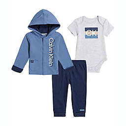 Calvin Klein® 3-Piece Button-Up Jacket, Pant & Bodysuit Set in Blue/Grey