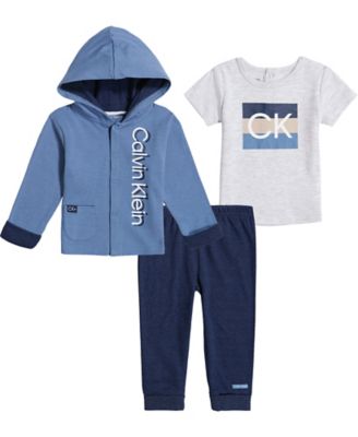 Calvin Klein® Size 24M 3-Piece Button-Up Jacket, T-Shirt, and Pant Set in  Blue/White | buybuy BABY
