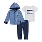 Alternate image 0 for Calvin Klein&reg; Size 18M 3-Piece Button-Up Jacket, T-Shirt, and Pant Set in Blue/White