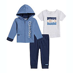Calvin Klein® 3-Piece Button-Up Jacket, T-Shirt, and Pant Set in Blue/White