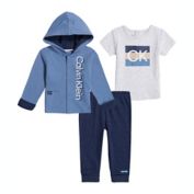 Calvin Klein&reg; 3-Piece Button-Up Jacket, T-Shirt, and Pant Set in Blue/White