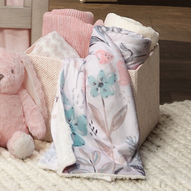 Lambs & Ivy&reg; Baby Blooms Plush Baby Blanket in White. View a larger version of this product image.