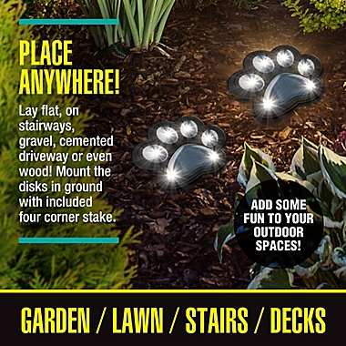 Bell + Howell Paw Print Solar Disk Lights in Black/Clear (Set of 4). View a larger version of this product image.