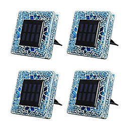 Bell + Howell Mosaic Solar Powered Outdoor Disk Lights in Blue (Set of 4)