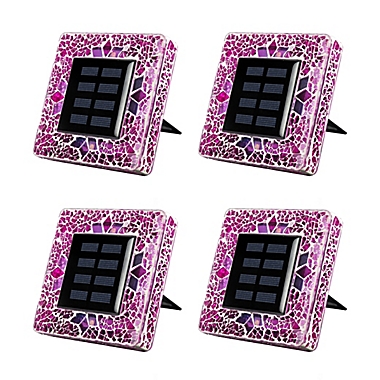Bell + Howell Mosaic Solar Powered Outdoor Disk Lights in Fuchsia (Set of 4). View a larger version of this product image.