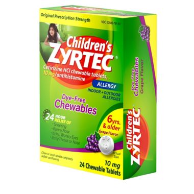 Zyrtec&reg; Allergy 24-Count Children's 10 mg Dye-Free Chewables. View a larger version of this product image.