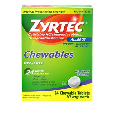 Zyrtec&reg; Allergy 24-Count 10 mg Dye-Free Chewables. View a larger version of this product image.