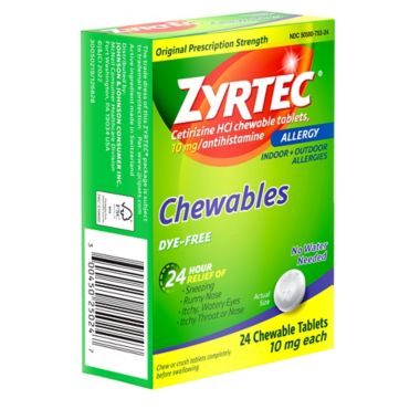 Zyrtec&reg; Allergy 24-Count 10 mg Dye-Free Chewables. View a larger version of this product image.