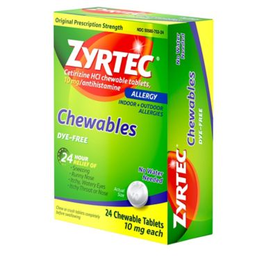 Zyrtec&reg; Allergy 24-Count 10 mg Dye-Free Chewables. View a larger version of this product image.