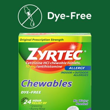 Zyrtec&reg; Allergy 24-Count 10 mg Dye-Free Chewables. View a larger version of this product image.