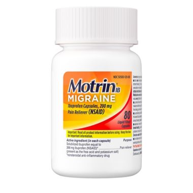 Motrin&reg; IB 80-Count Migraine Liquid Filled Ibuprofen Capsules. View a larger version of this product image.