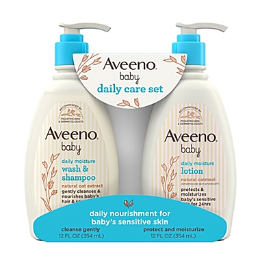 Aveeno&reg; Baby Wash &amp; Shampoo and Daily Moisture Lotion Daily Care Set. View a larger version of this product image.