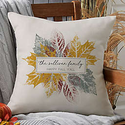 Stamped Leaves Personalized Square Outdoor Throw Pillow