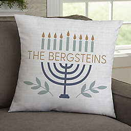 Spirit of Hannukah Menorah Personalized 18-Inch Square Throw Pillow in White