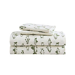 Eddie Bauer® School of Fish Cotton Flannel Sheet Set in White/Dark Green
