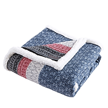 Eddie Bauer&reg; Fair Isle Polar Fleece Ultra Soft Plush Reversible Throw in Midnight. View a larger version of this product image.