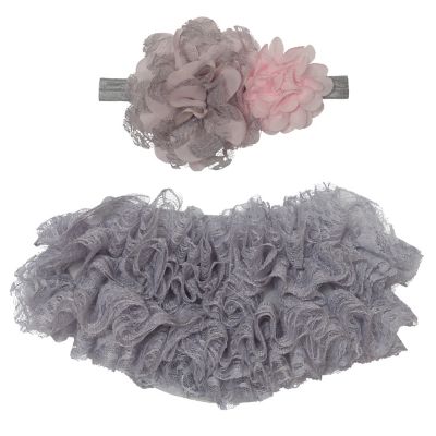 So&#39;dorable Headband and Ruffled Diaper Cover Set in Grey