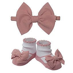 So'dorable 2-Piece Waffle Bow Headband and Bootie Set in Pink