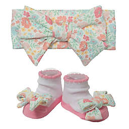 Little Me® Size 0-12M 2-Piece Pastel Flowers Waffle Headband and Booties in Aqua