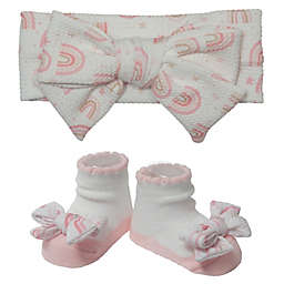 Little Me® Size 0-12M 2-Piece Rainbow Waffle Headband and Booties in Pink