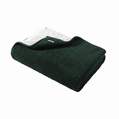 Eddie Bauer&reg; Solid Bi Colored Sherpa Fleece Reversible Throw in Dark Green. View a larger version of this product image.