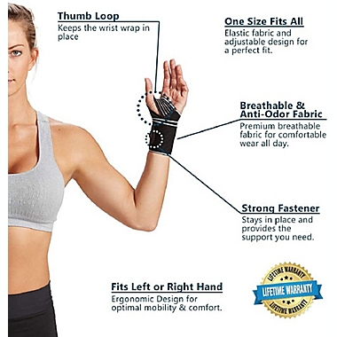 ComfiLife&reg; Adjustable Compression Wrist Support Wrap in Black. View a larger version of this product image.