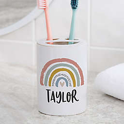 Boho Rainbow Personalized Ceramic Toothbrush Holder