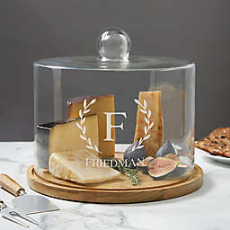 Laurel Initial Personalized Cake Dome with Acacia Wood Base