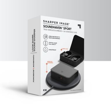 Sharper Image&reg; Soundhaven&reg; Sport Over the Ear True Wireless Earbuds in Black. View a larger version of this product image.