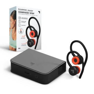 Sharper Image&reg; Soundhaven&reg; Sport Over the Ear True Wireless Earbuds in Black. View a larger version of this product image.