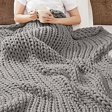 Madison Park Chunky Double Knit Throw Blanket in Grey. View a larger version of this product image.