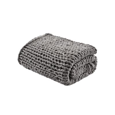Madison Park Chunky Double Knit Handmade Throw in Charcoal