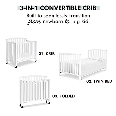 DaVinci Dylan 3-in-1 Convertible Mini Crib in White. View a larger version of this product image.