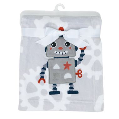 Bedtime Originals&reg; Robbie Robot Baby Blanket in Grey. View a larger version of this product image.