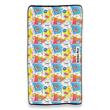 Bellabu Bear Comic Hero Crib Sheet in Red. View a larger version of this product image.