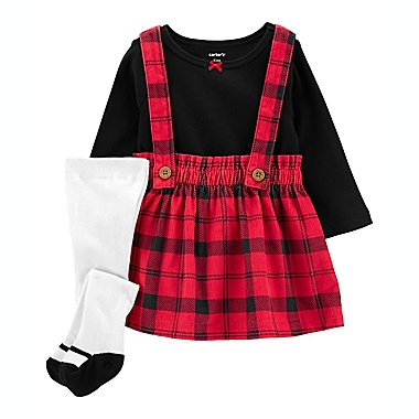 carter&#39;s&reg; Size 18M 3-Piece Buffalo Check Jumper, Top, and Tight Set in Red/Black. View a larger version of this product image.