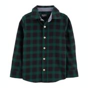 Oshkosh B'gosh&reg; Size Plaid Button-Front Long Sleeve Shirt in Green/Navy